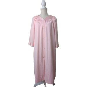 Shadowline Robe & Gown Set Pockets Satin Pink Women's Size M Vintage USA
